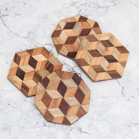 Attractive Handmade Brown Wooden Coasters - Pack of 4